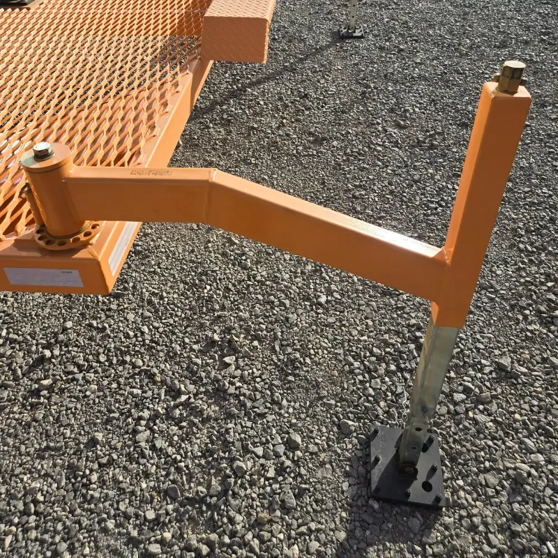 safety orange colored jack stand, spyder leg, attached to the spyder platform